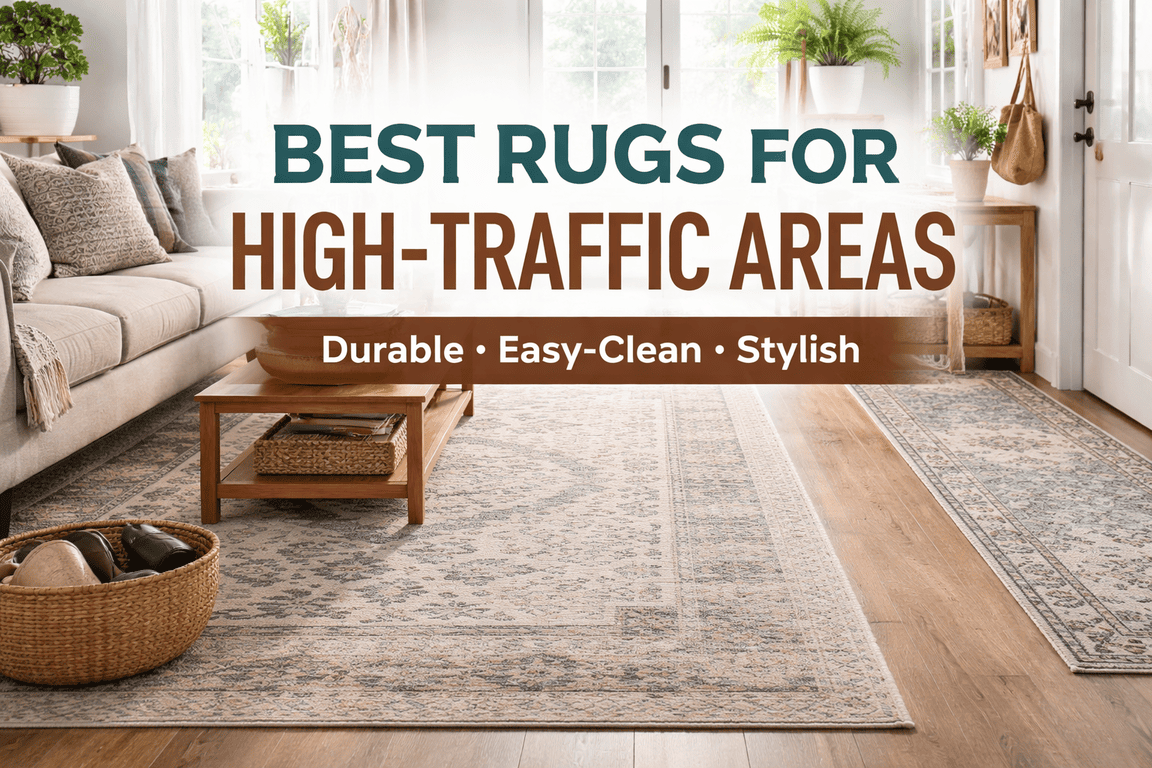 Best rugs for high-traffic areas in a busy living room with durable low-pile area rugs